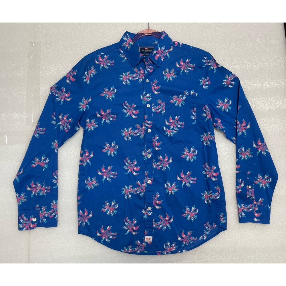 Vineyard Vines Shirt Mens Medium Slim Fit Murray Palms Preppy Vacation Travel